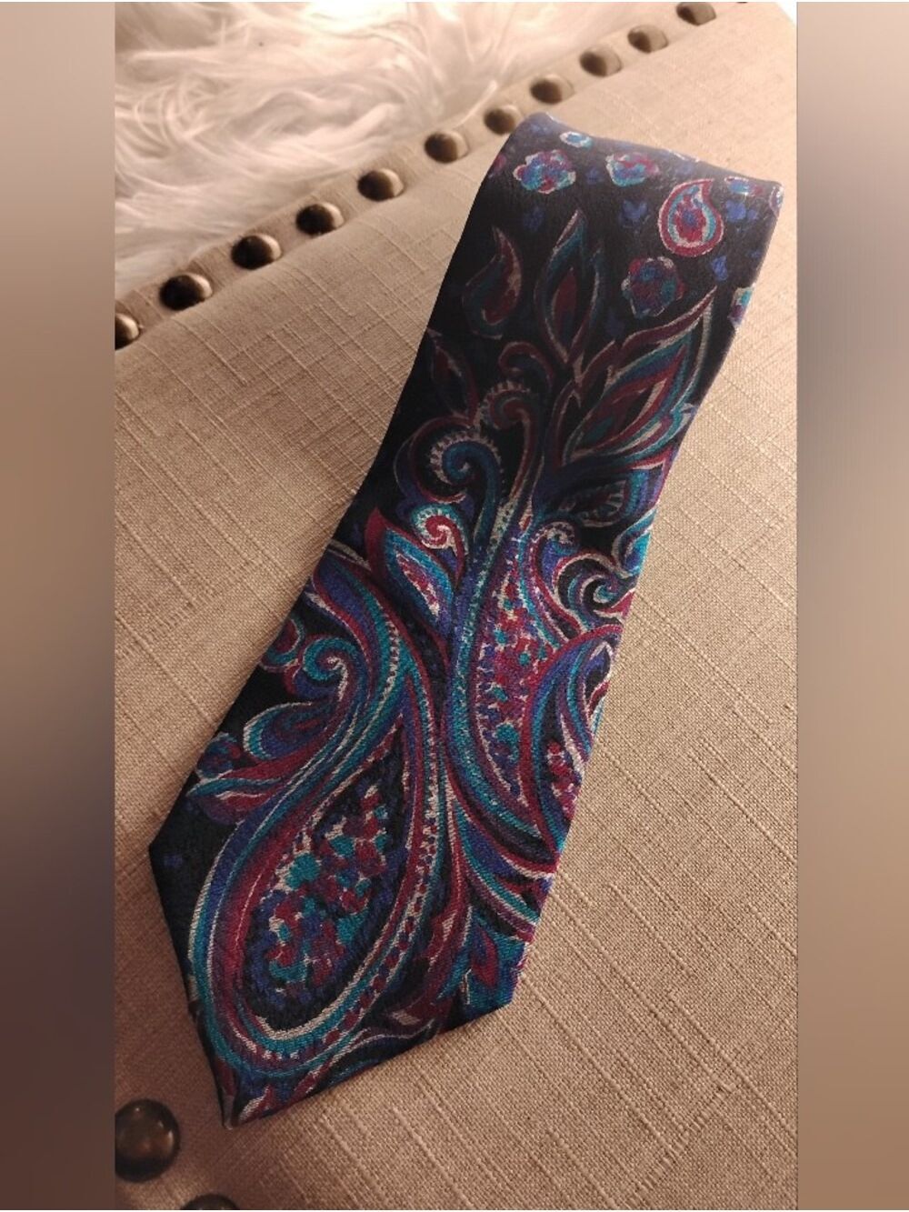 Versace Paisley Silk Tie in Navy, Teal & Burgundy